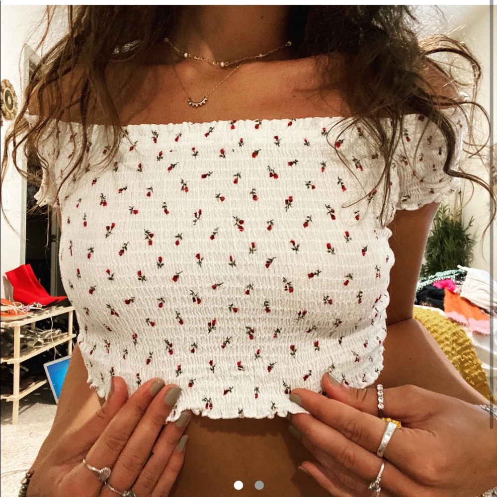 Off the shoulder crop top with roses